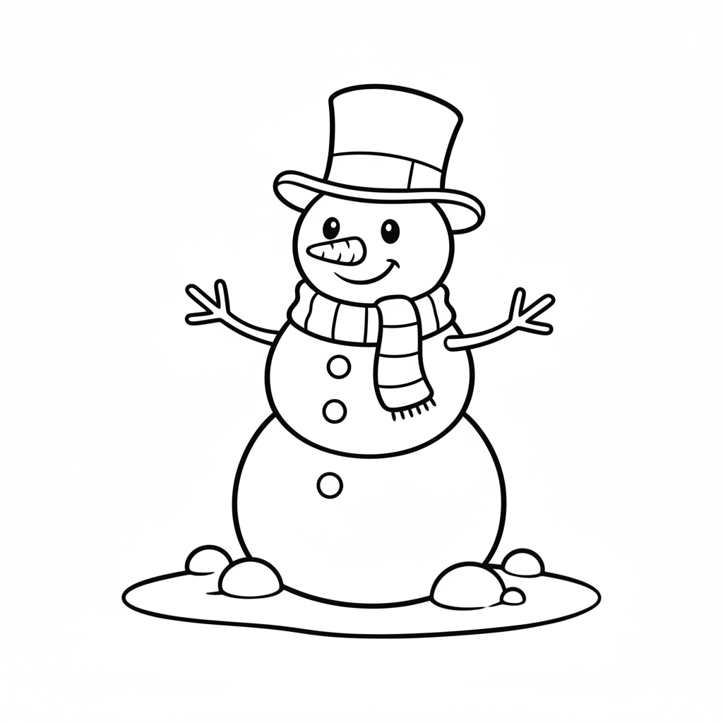 Christmas coloring page 3 - snowman wearing a scarf and top hat