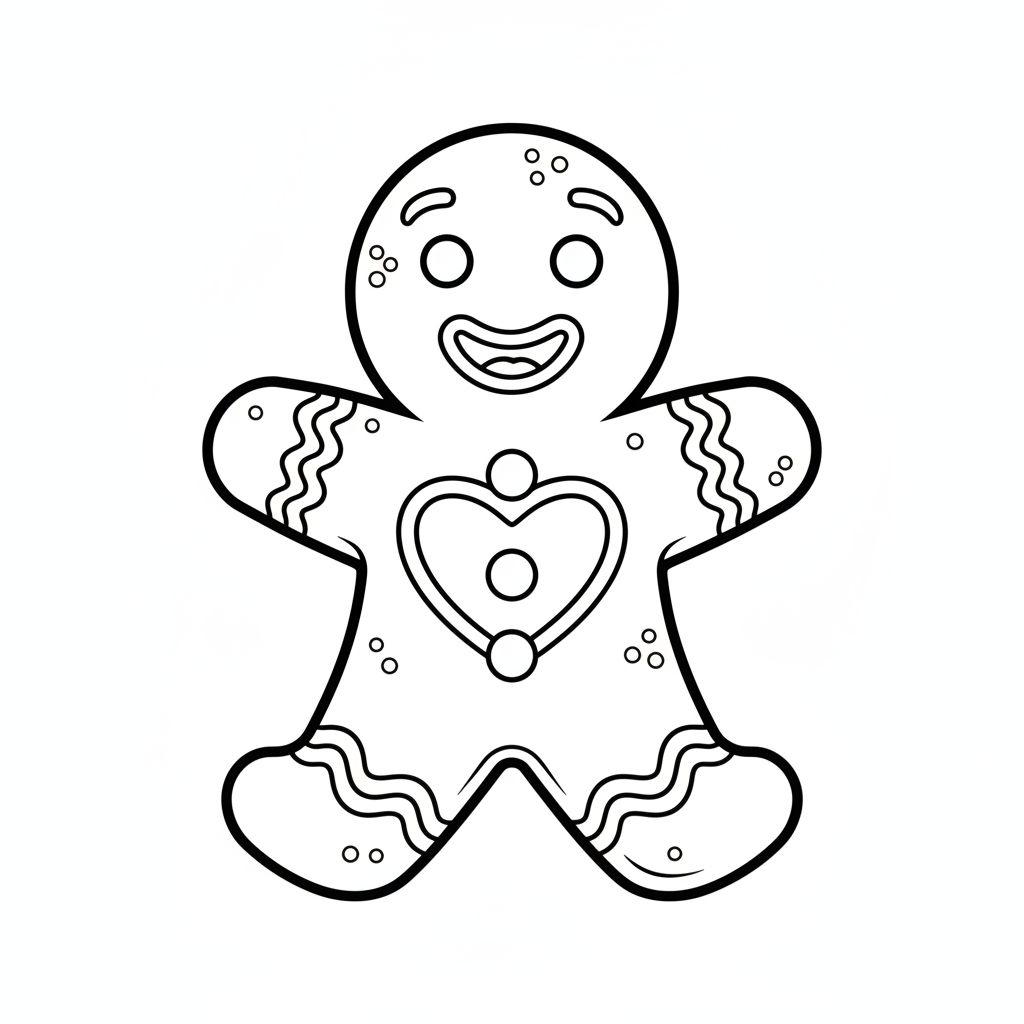 Christmas coloring page 5 - gingerbread man with icing decorations