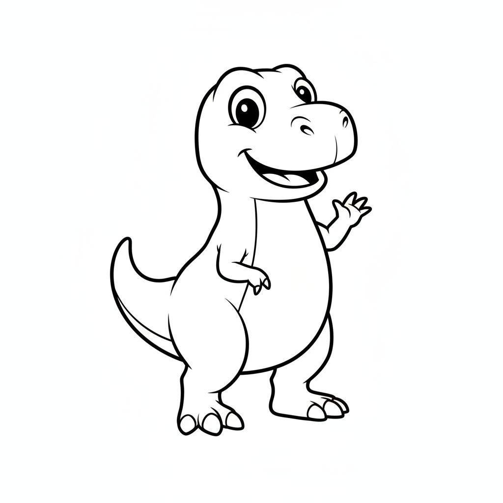Dinosaur coloring page 1 - friendly cartoon T-rex waving hello