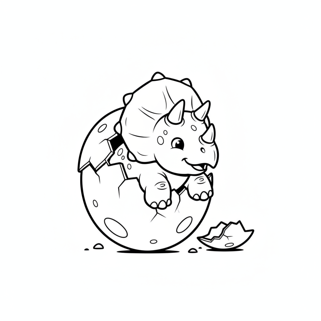 Dinosaur coloring page 3 - baby triceratops hatching from an egg