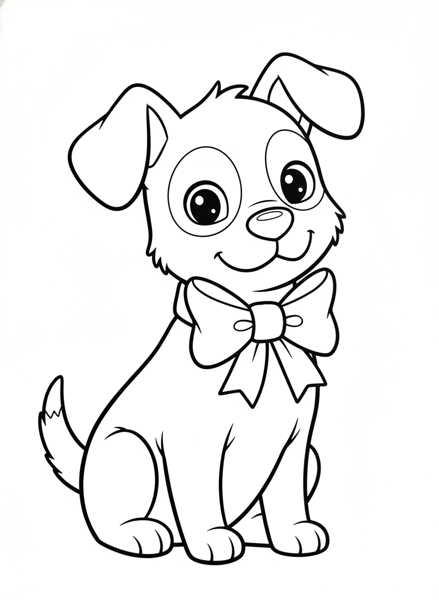 Dog coloring page 2 - dog wearing a bow