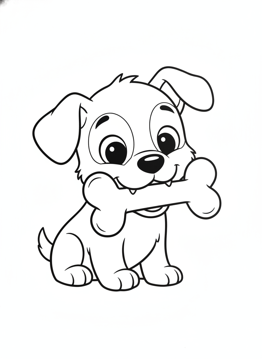 Dog coloring page 3 - puppy chewing a bone