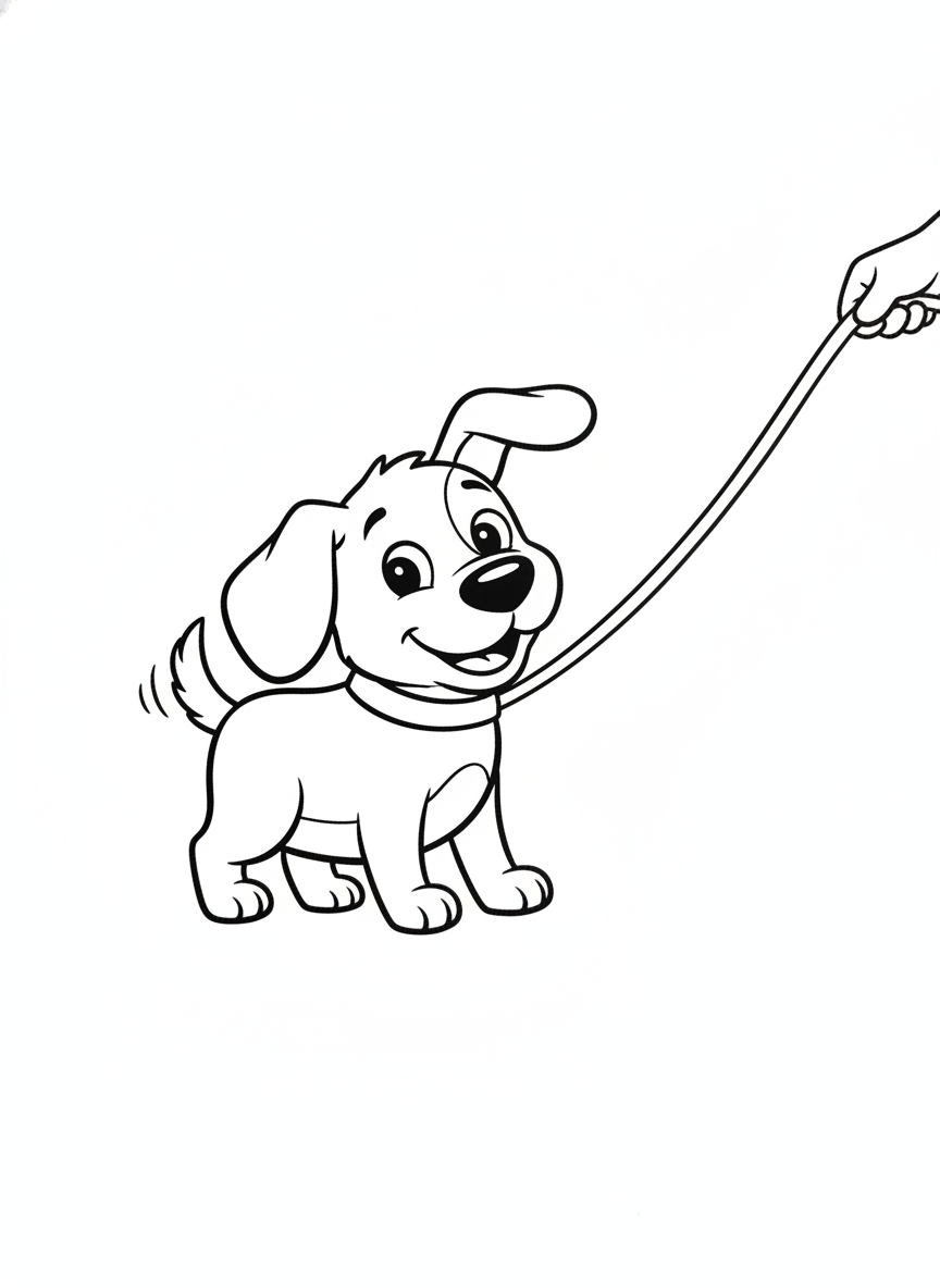 Dog coloring page 6 - dog on a leash
