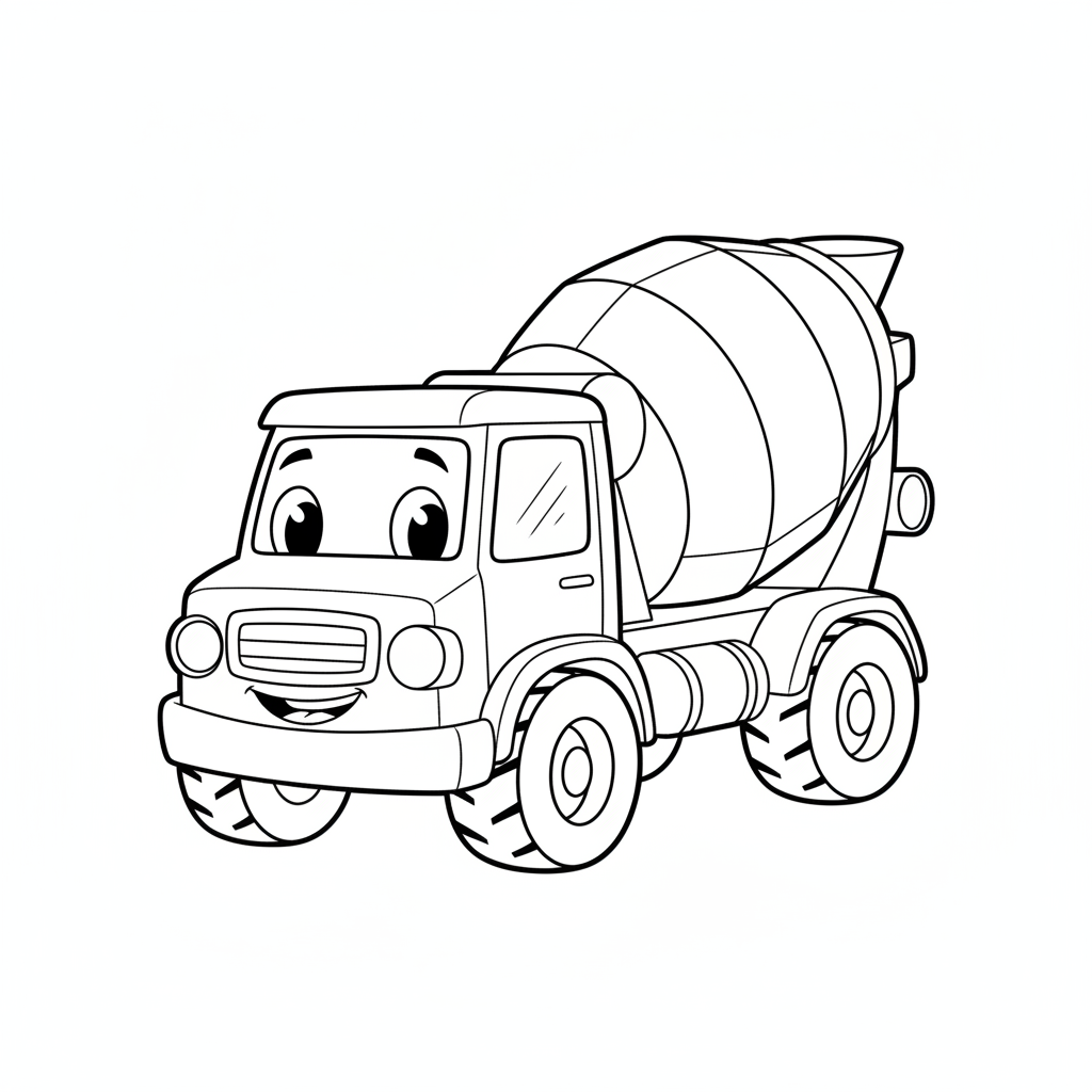 Truck coloring page 4 - cement mixer truck with a smiling face