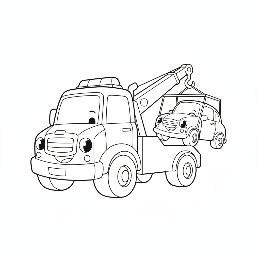 Truck coloring page 6 - tow truck helping a small car